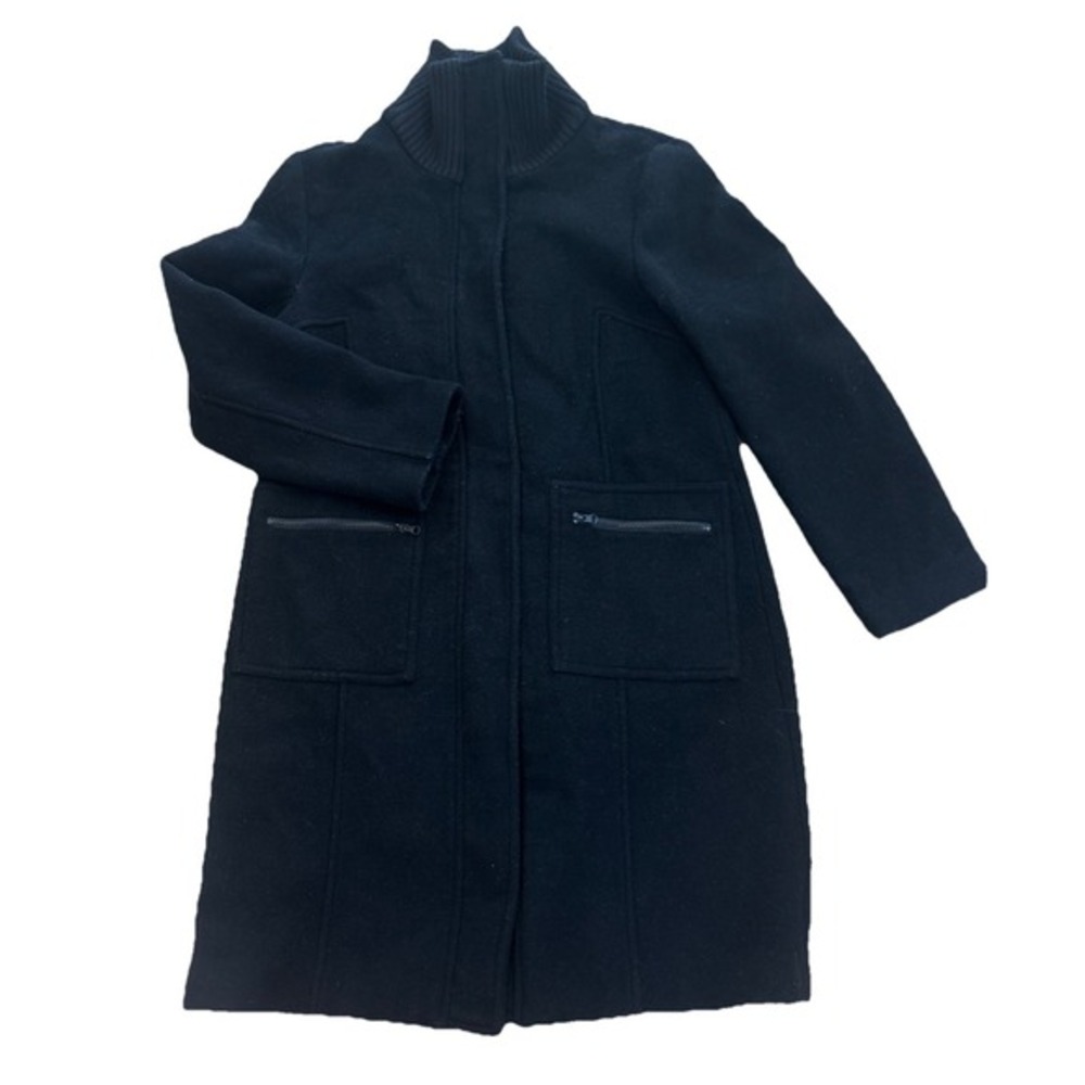 Mazzonetto RARE Black Womens Wool Coat Italy cowl collar lined Zip Pockets